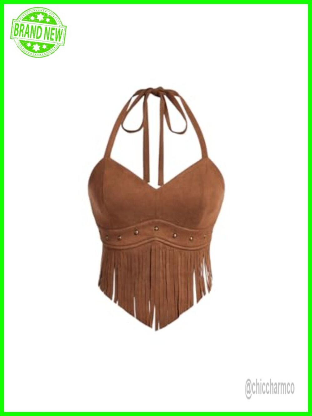 Suede Fringe Hem Halter Cami Top Slim Fit Crop Backless Summer Casual
